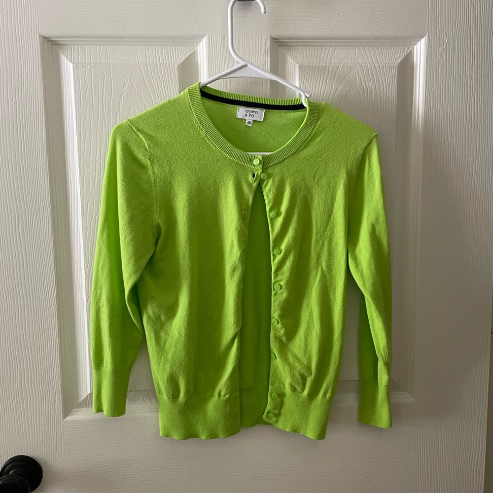 Lime Green Button-Up Sweater Cardigan